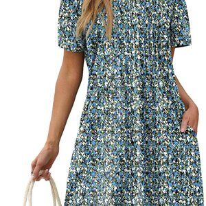 Women's Pleated Front Summer Dress with Pockets Casual Short Sleeve Beach Cover